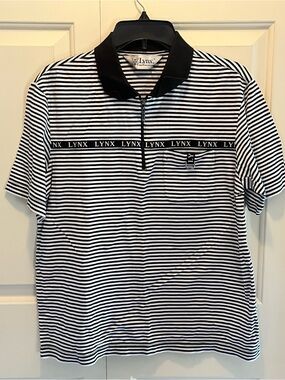Lynx Golf Collection Polo 1/4 Zip Black And White Stripes Size L